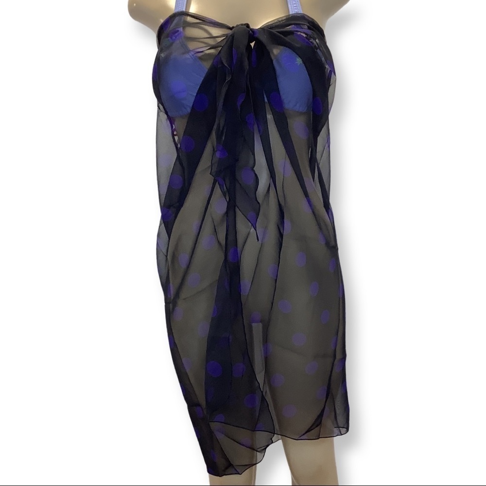 Zuliana Polka Dot Long Sheer Long Sarong/Short Dress. Made in USA. New